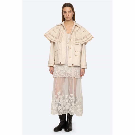 Sea New York MARIE Embroidery Cape Jacket, Cream